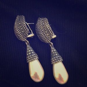 Sterling Silver, Pearl, & Marcasite Earrings